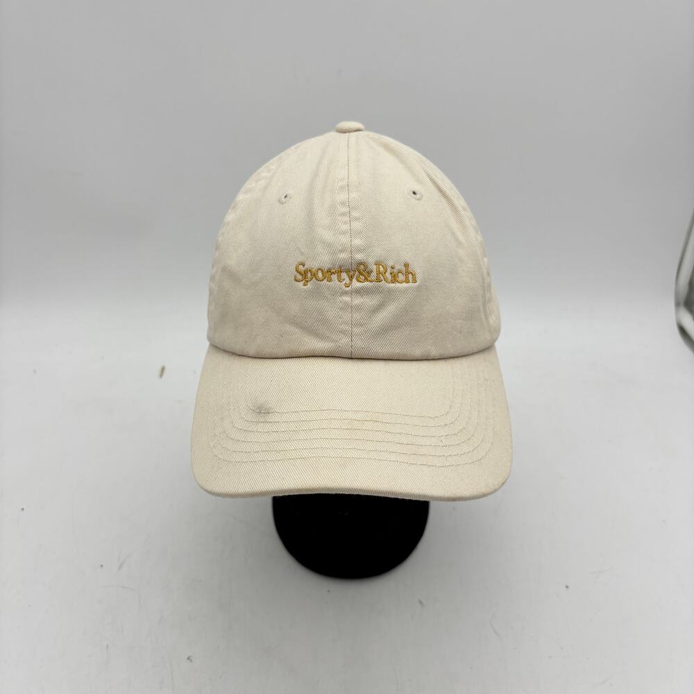 Sporty & Rich Logo Dad Hat Cream Cotton Adjustable Strapback Baseball Cap